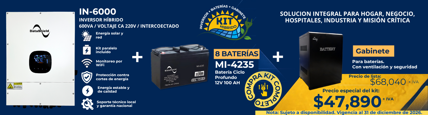 Kit de Almacenamiento de Energía SAE con Inversor Híbrido IN-6000 DataShield